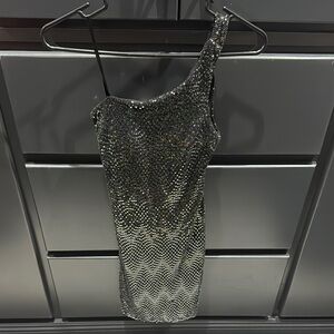 Sequin Hearts Silver One-Shoulder Dress